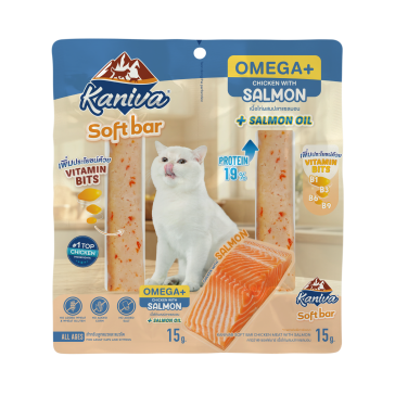 KANIVA Soft Bar (คานิว่า ซอฟท์บาร์) เนื้อไก่ผสมปลาแซลมอน สูตรโอเมก้าพลัส - บํารุงเส้นขน, ผิวหนัง และลดการอักเสบ